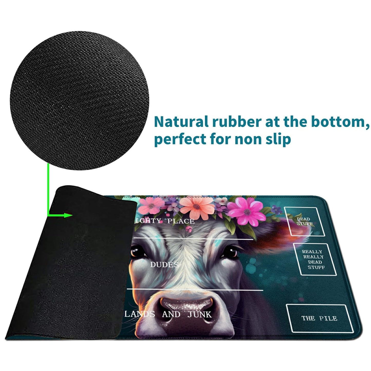 RWUTYTIUL Flower Cow Card Playmat 24 X 14 Inch with Tube Bag, Card Gameplay Mat with Zones Commander Deck Board MTG RPG CCG TCG