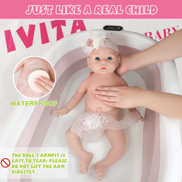 Ivita 18 Inch Full Body Silicone Baby Dolls,Not Vinyl Dolls,Real Full Silicone Reborn Baby Dolls, Soft Newborn Baby Dolls - Girl