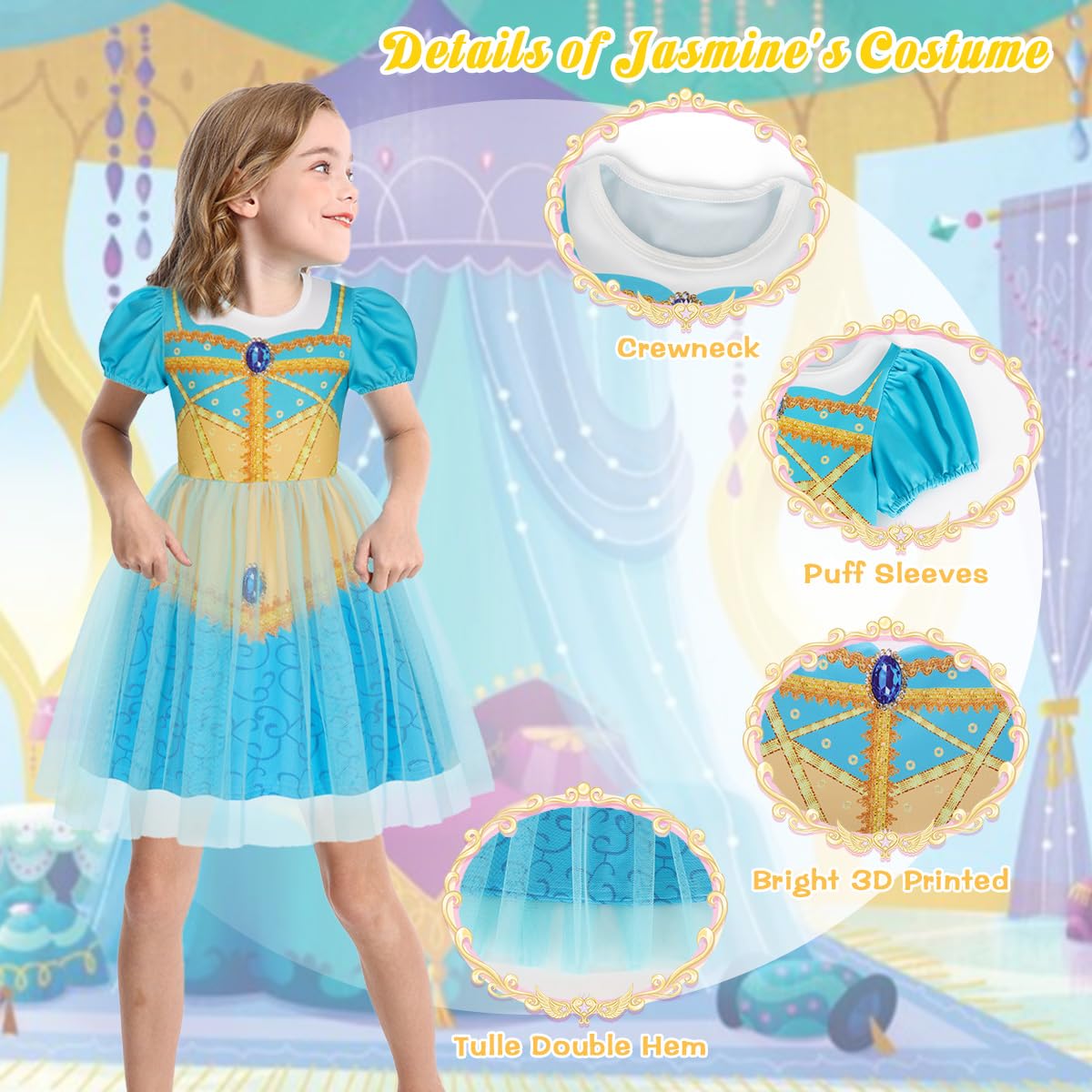 Benylion Princess Dress for Girls Kids Cosplay Dress up Carnival Halloween Party Outfit Birthday Gift for Girls Puff Sleeve Tull
