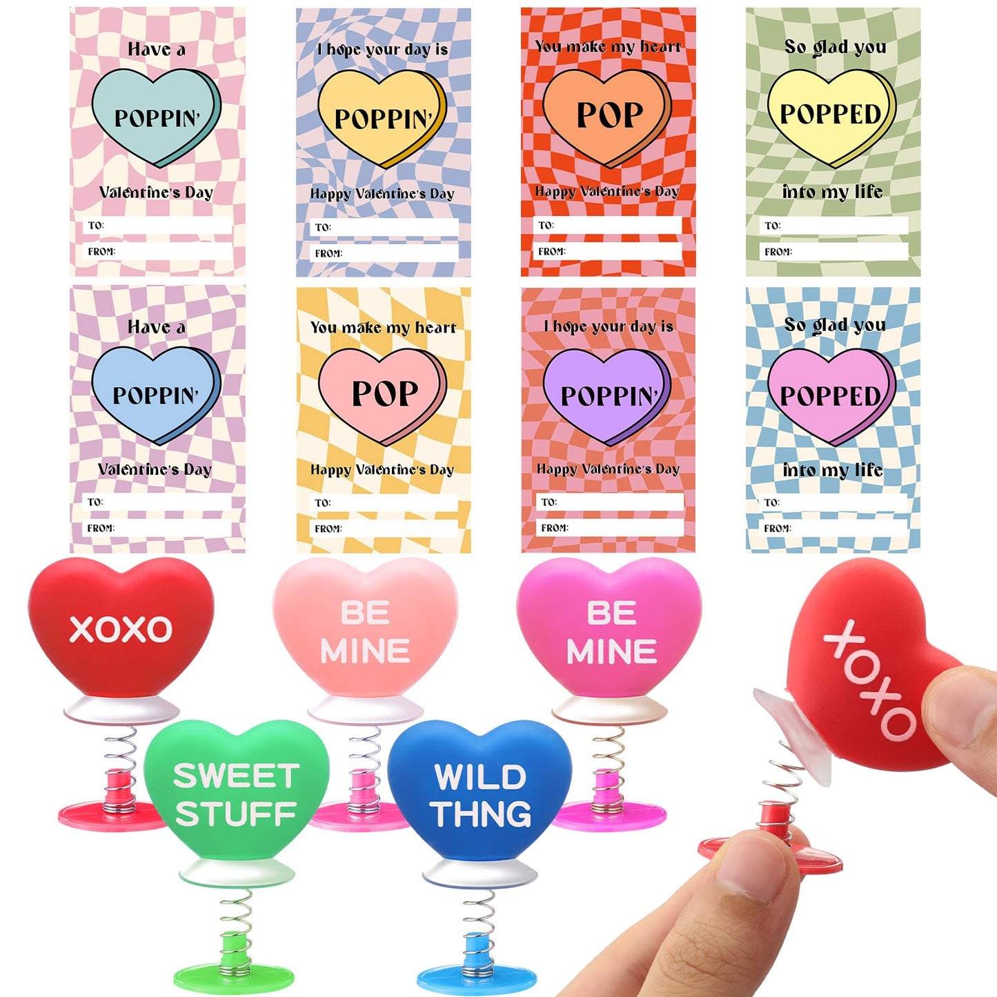 Jenaai 24 Sets Valentines Day Gifts for Kids Classroom Heart Springs Toys with Valentines Gifts Cards Heart Classroom Exchange P