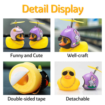 Wonuu Rubber Duck Car Ornaments Yellow Duck Car Dashboard Decorations Cool Glasses Duck With Propeller Helmet (Purple Rabbit-Yel
