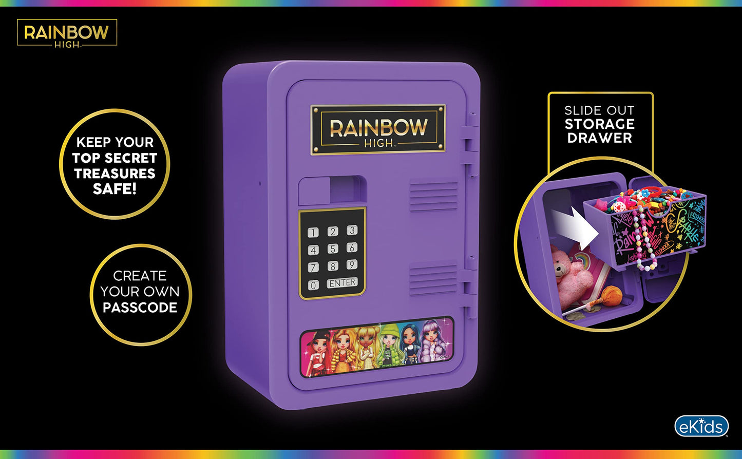 Ekids Rainbow High Piggy Bank For Girls, Mini Locker With Digital Keypad For Fans Of Rainbow High Toys