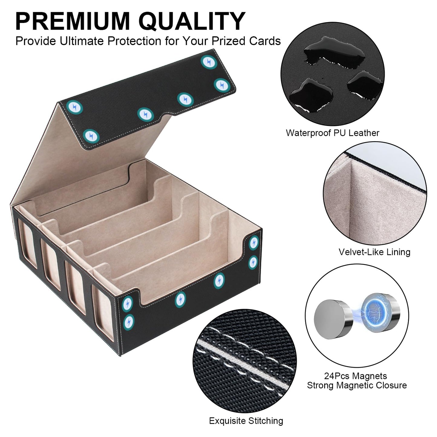 GEAoffice Trading Card Storage Box for 3200+ Cards With Display Windows enhanced MTG Deck Box With Card Supporters & Divider MTG Commander Deck Box for TCG Magic Game Sports Black/Grey