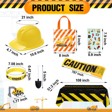 Sratte 148 Pcs Construction Birthday Party Supplies Include 12 Construction Hats, 24 Truck Toys, 12 Vehicle Stickers, 12 Silicon