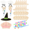 VioraWhite 24 Set Paint Your Own Witch Princess Party Favors Pink and Green Party Supplies Witch Hats Princess Crowns DIY Wood P