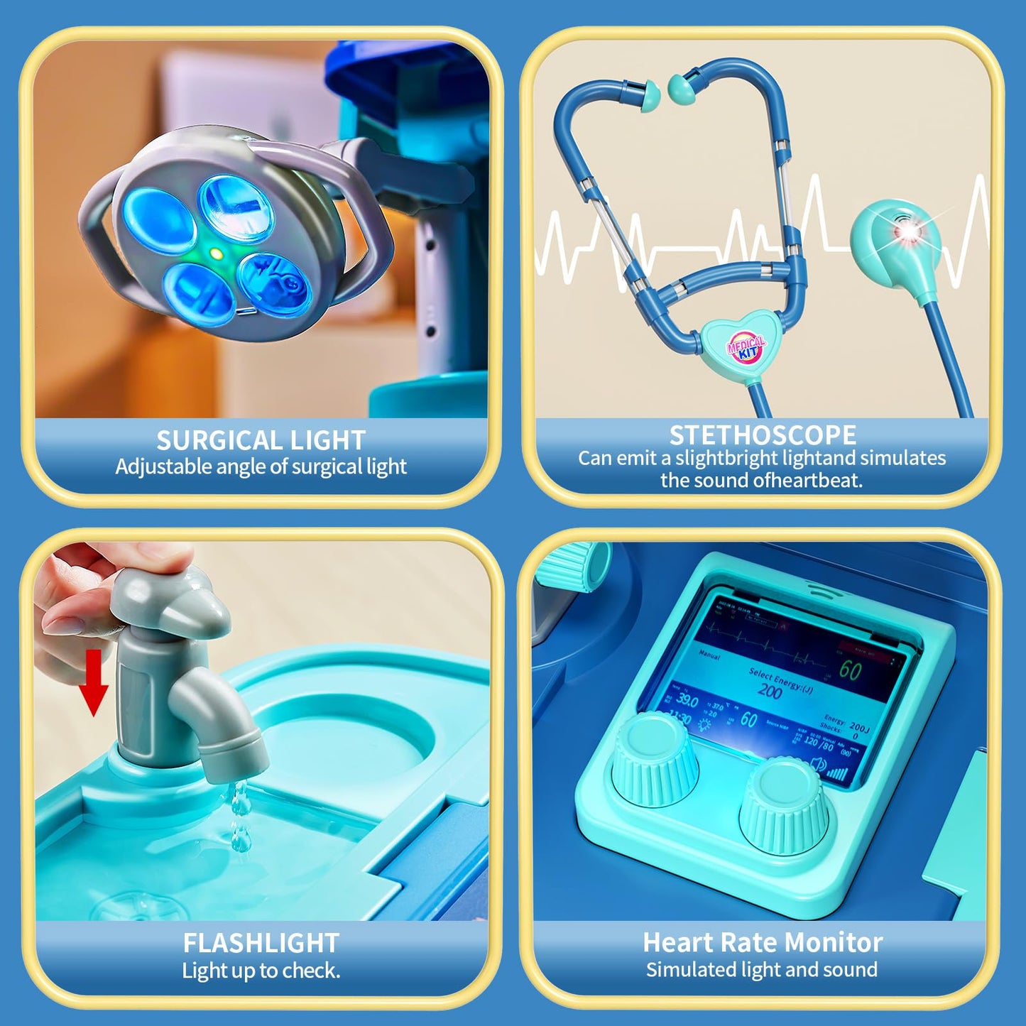 Doctor Kit for Kids Toddlers 3-8, 2 in 1 Kids Doctors Play Set with Costume, Stethoscope and Surgical Light, Pretend Medical Sta