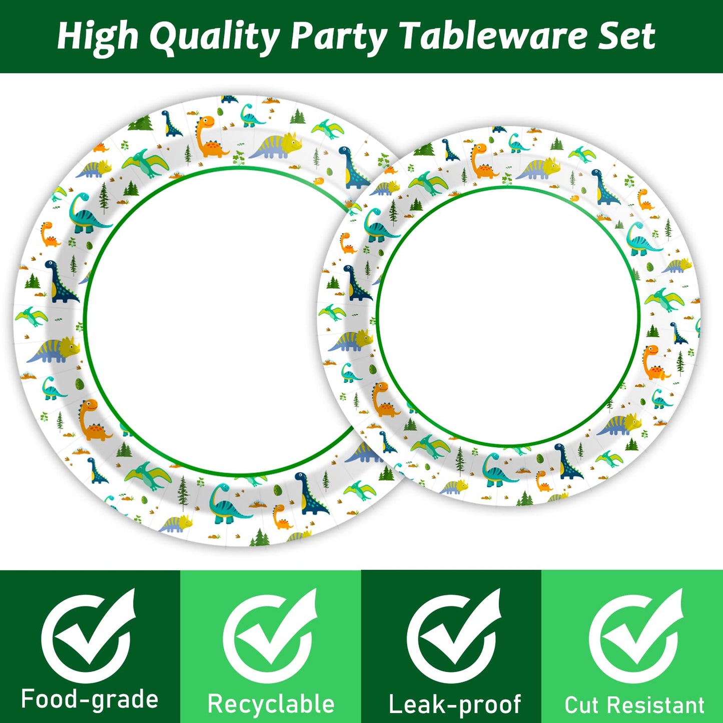 Wiooffen 96 Pcs Dinosaur Party Plates Napkins Watercolor Dinosaur Birthday Tableware Supplies Set Cartoon Dinosaur Disposable Di