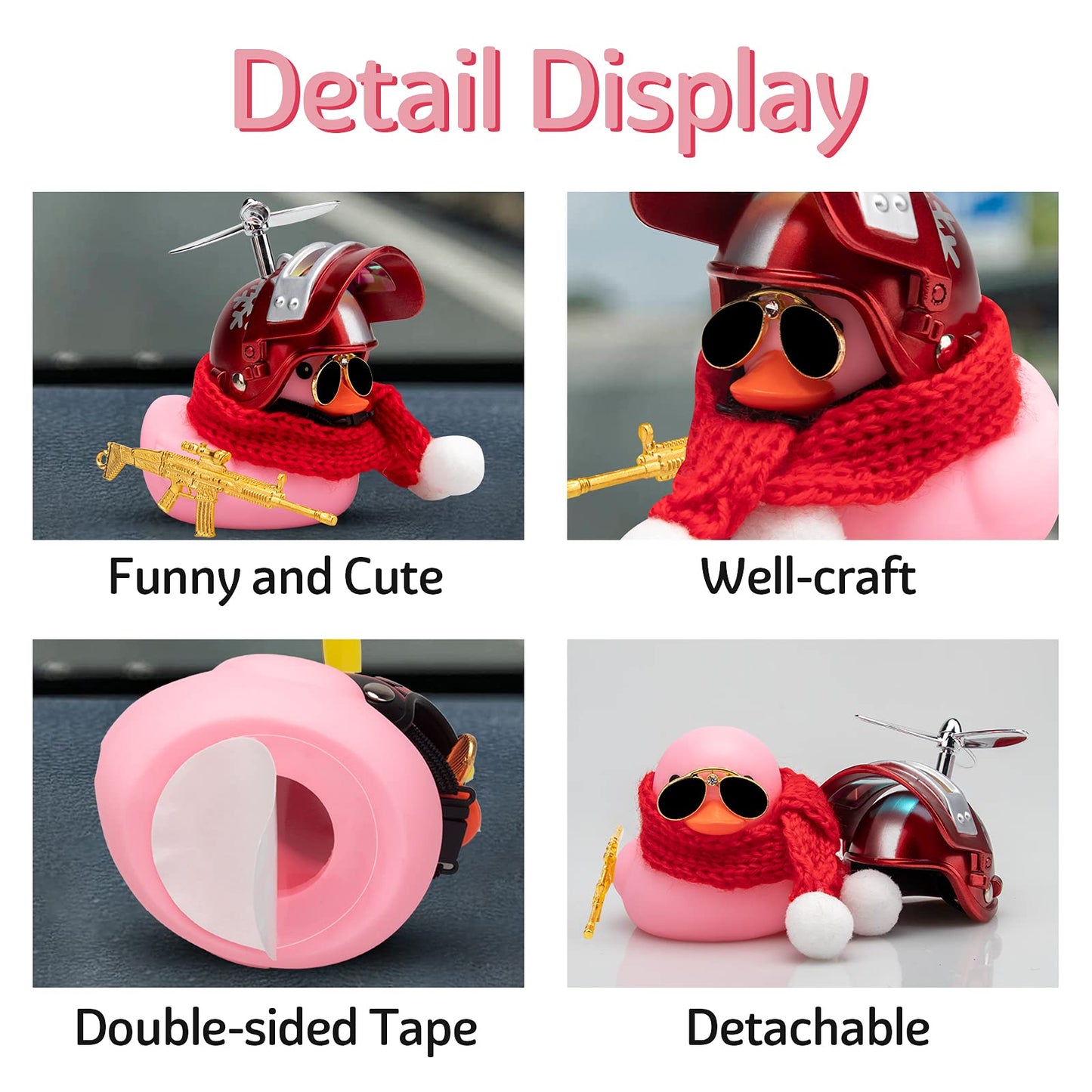 Wonuu Rubber Duck Car Ornaments Pink Duck Car Dashboard Decorations Set With Propeller Helmet, Sunglasses, And Gold Chain. (V-Snowflake-Pink)