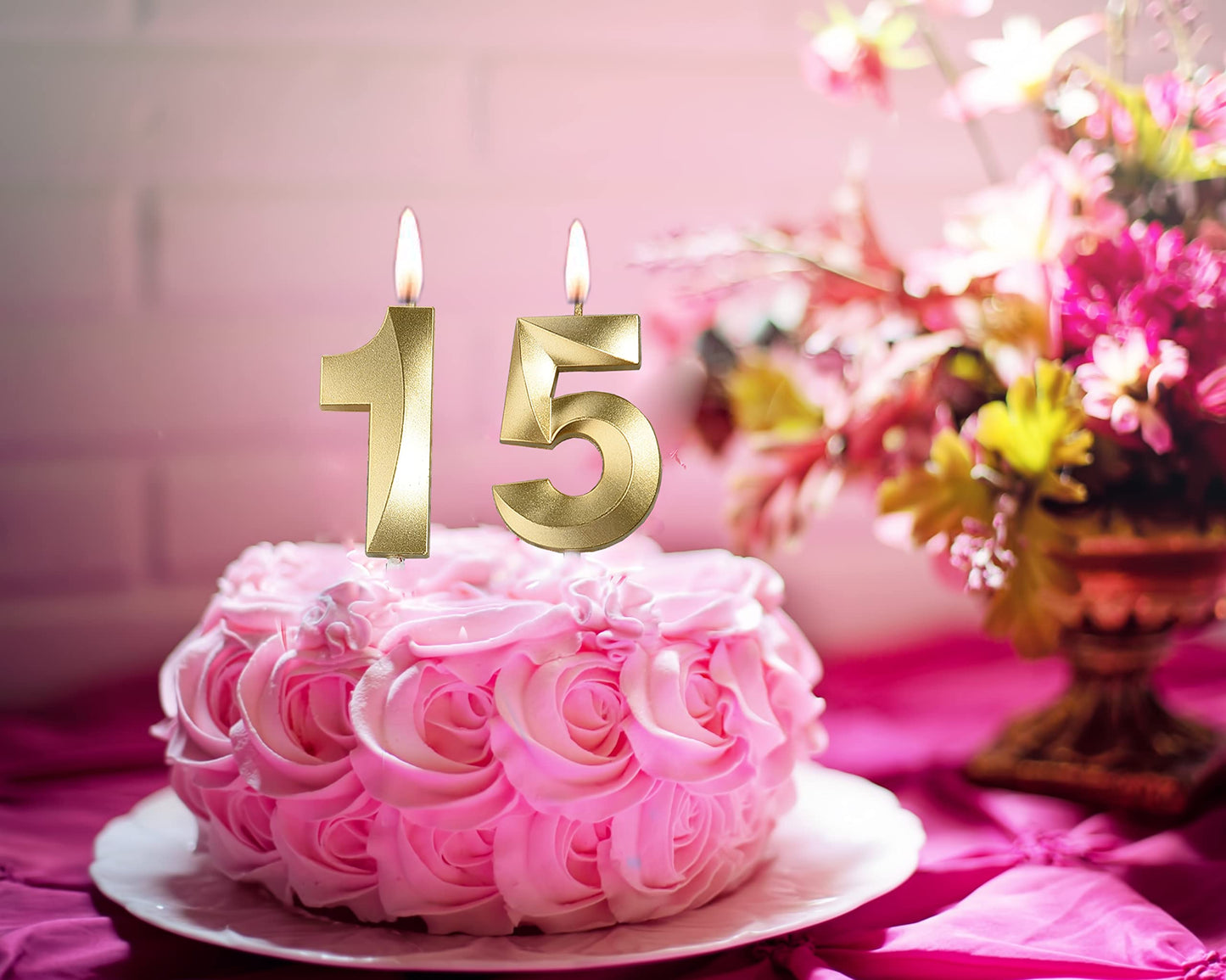 Qj-solar Gold Birthday Candles Set, Number 15 Cake Topper for 15th & 51st Birthday Party Decorations, Synthetic Wax Material