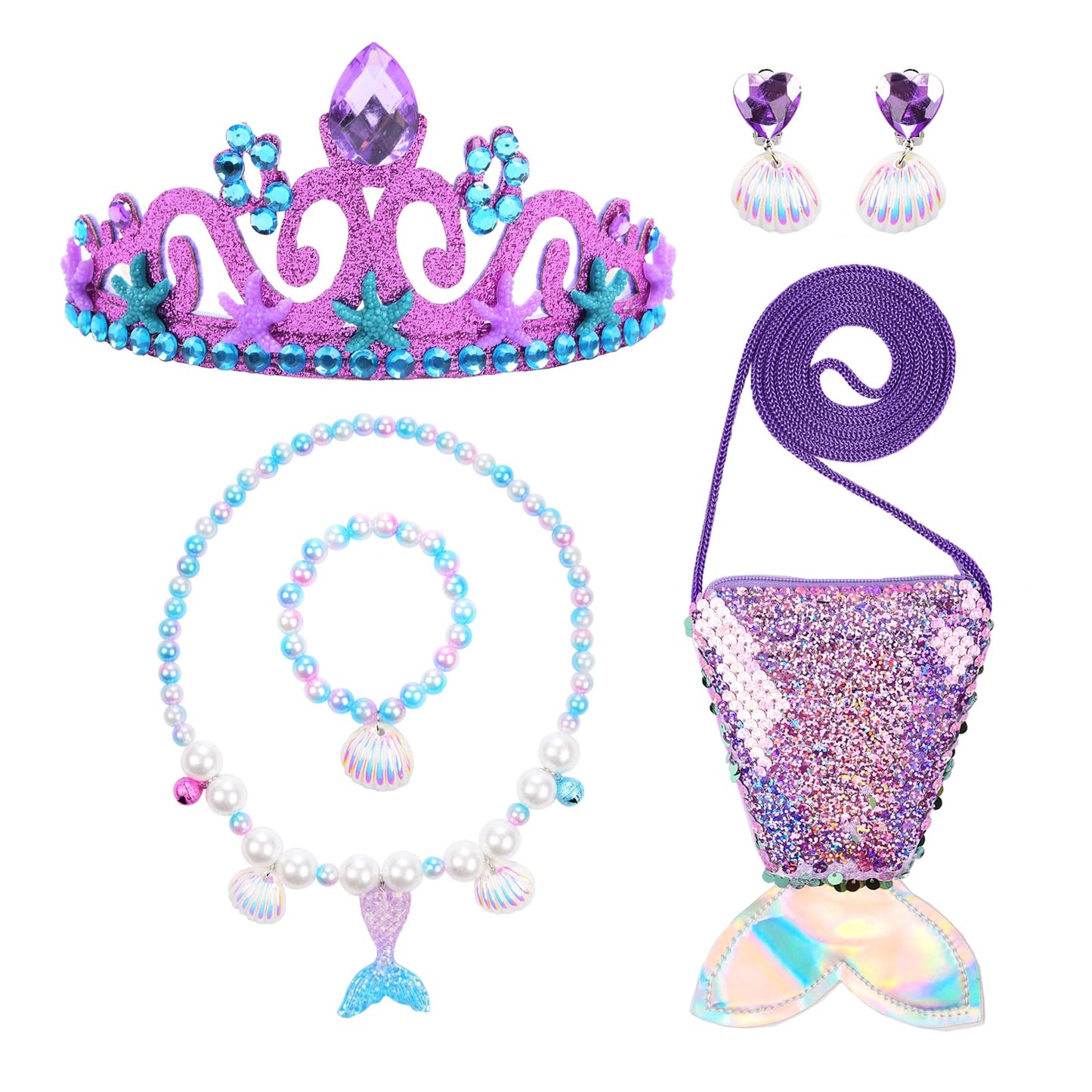 Elefairy Little Mermaid Costume For Girls Ariel Dress Up Outfit Kids Mermaid Birthday Party Gown Halloween Costume (8-9 Years/15