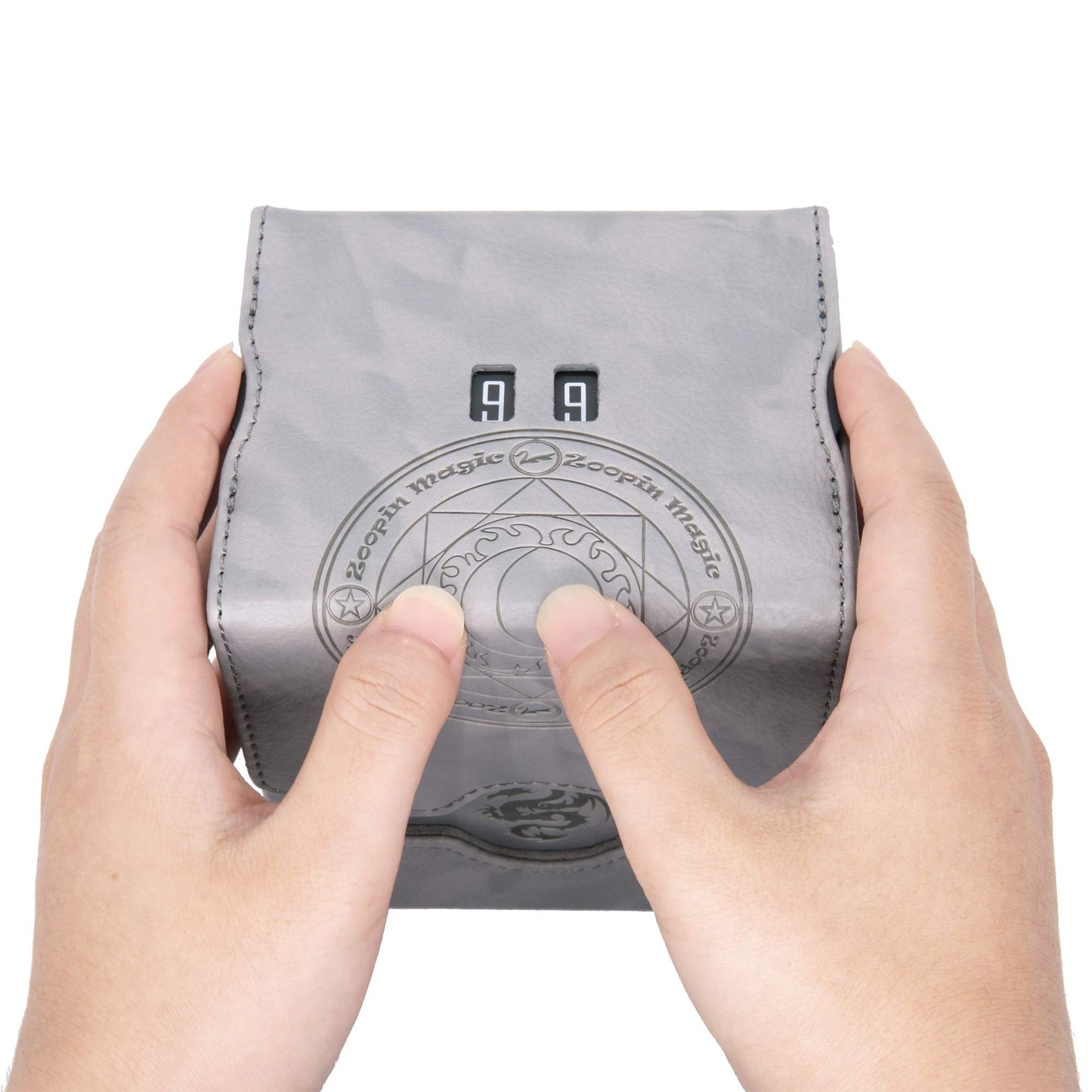 Zoopin Leather Deck Box With Built-In Spinning Life Counter Light Gray For Mtg,Yugioh,Pokeman,Tes Legacy,Munchkins Ccg Decks And Also Small Tokens Or Dice- Hold 100 Sleeved Cards Or 150 Naked Cards …