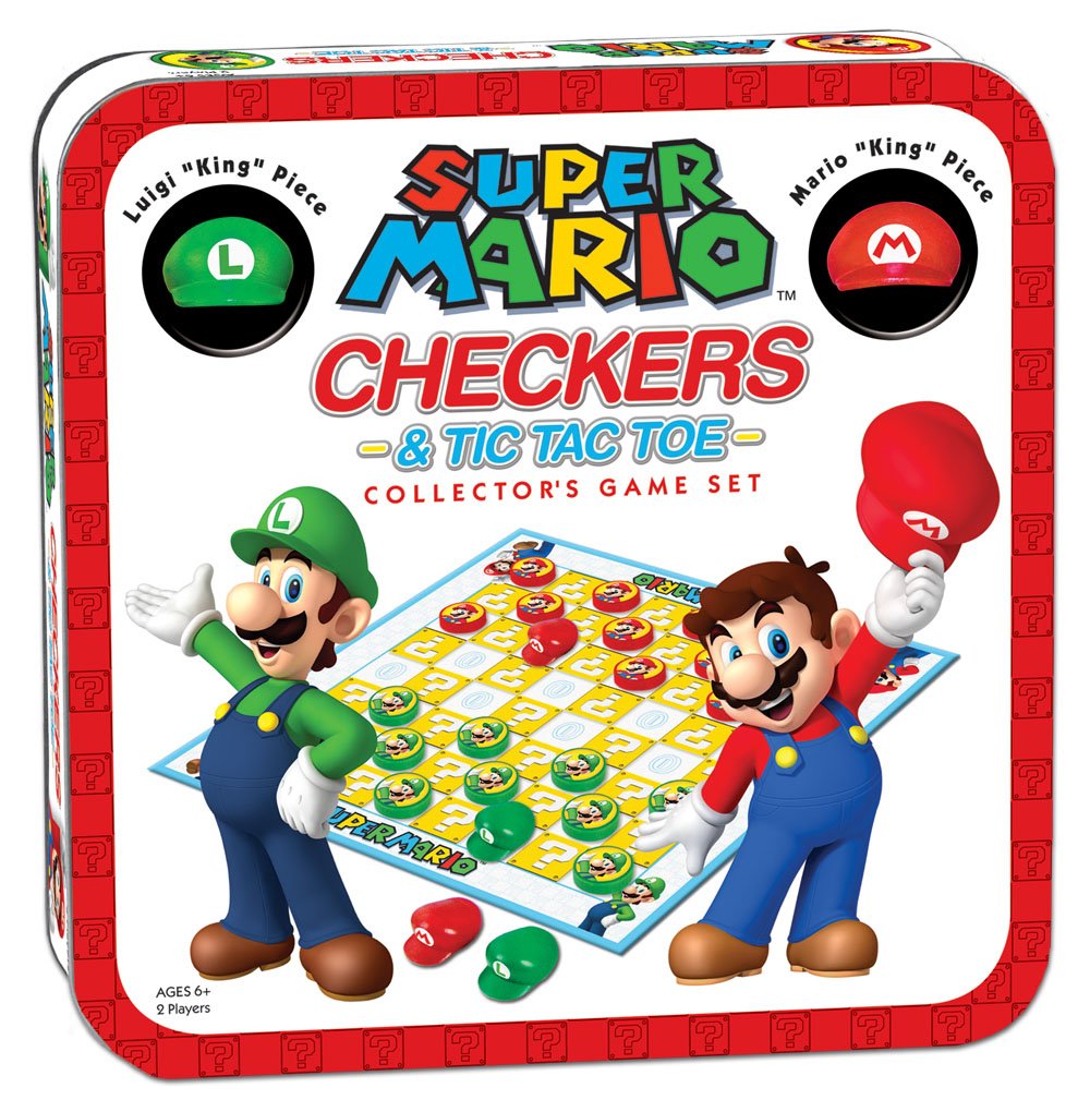Super Mario Checkers & Tic-Tac-Toe Collectors Game Set | Featuring Super Mario Bros - Mario & Luigi | Collectible Checkers and