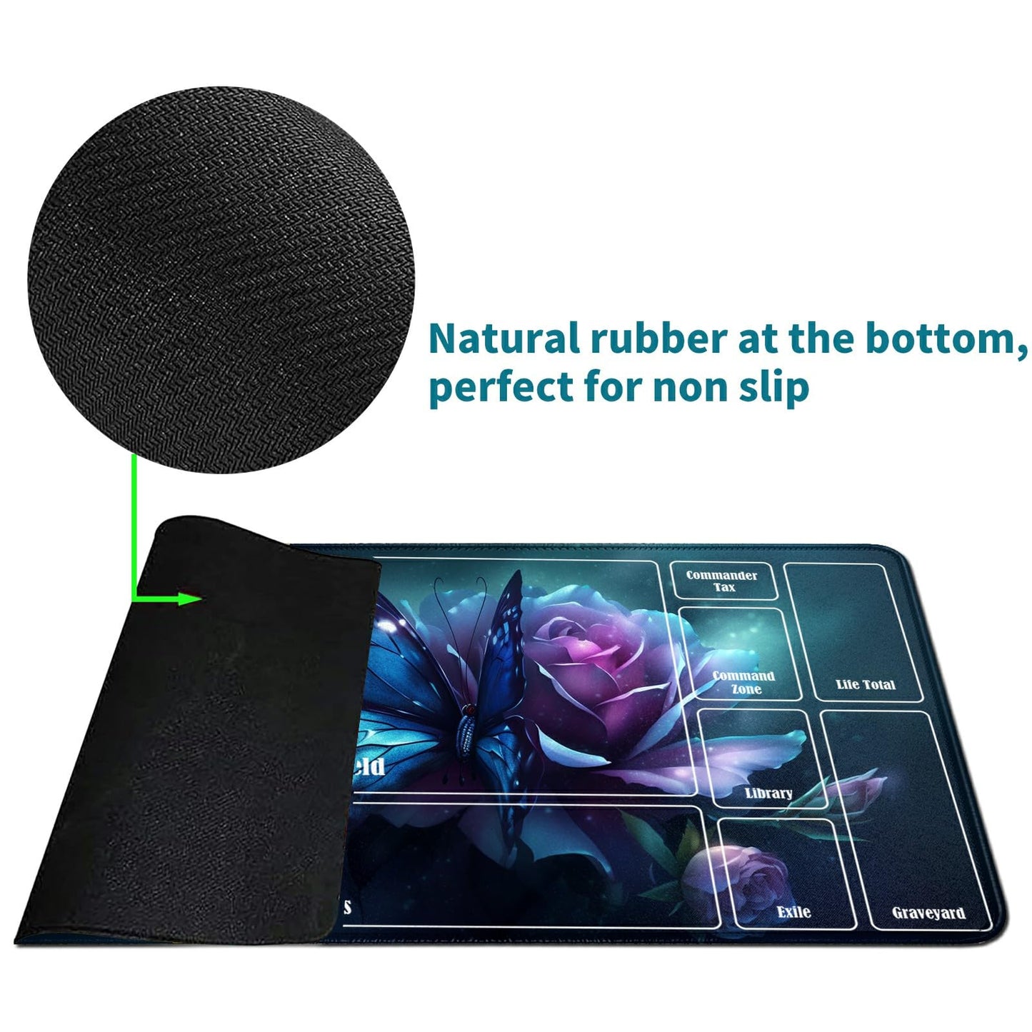 Rwutytiul Butterfly Flower Card Playmat 24 X 14 Inch With Tube Bag, Card Gameplay Playmat With Zones Commander Deck Board Mtg Rp