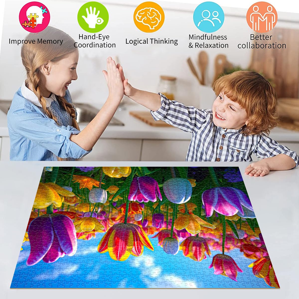 Huadada Jigsaw Puzzles For Adults 1000 Piece Jigsaw Puzzles For Adults Challenging Game Puzzles With Letters On Back(Flower)
