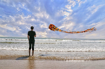 Kizh Kite Octopus Large Frameless Soft Parafoil Kites For Kids And Adults Easy Flyer Kite For Beach Park Garden Playground 150 Inchs Long Perfect Outdoor Fun(Orange)