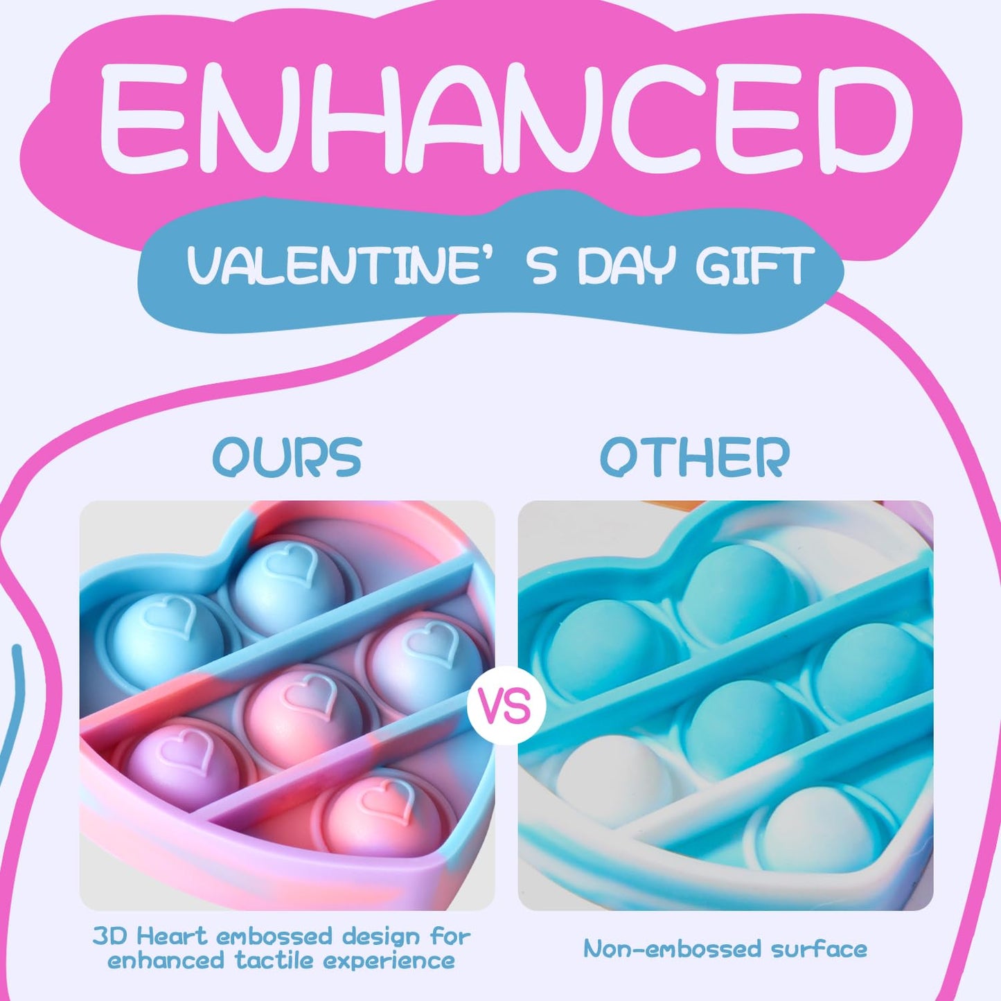 Meadin Valentines Day Gifts For Kids - 48 Pack Prefilled Heart Pop Fidget Valentines Cards For Kids Classroom - Valentine Exchan