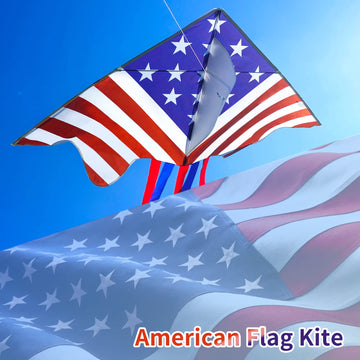 Kaiciuss American Flag Delta Kite For Kids & Adults Easy To Fly Large, The Easiest Single Line Beach Kite, It Comes With 300Ft String Kite Handle