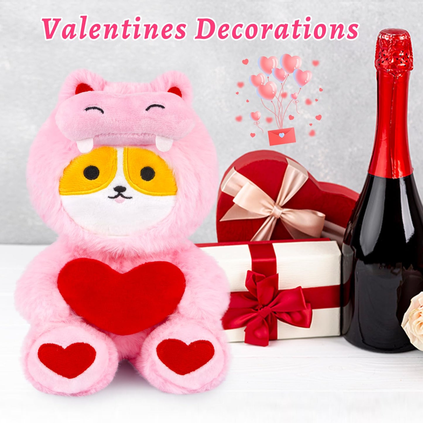 Jizwpoom Dog Plush - Corgi Stuffed Animal, Red Heart With Hippo Costumen Toys Doll Party Decor, Valentines Day Birthday Gifts For Kids, Gift For Girlfriend Boyfriend