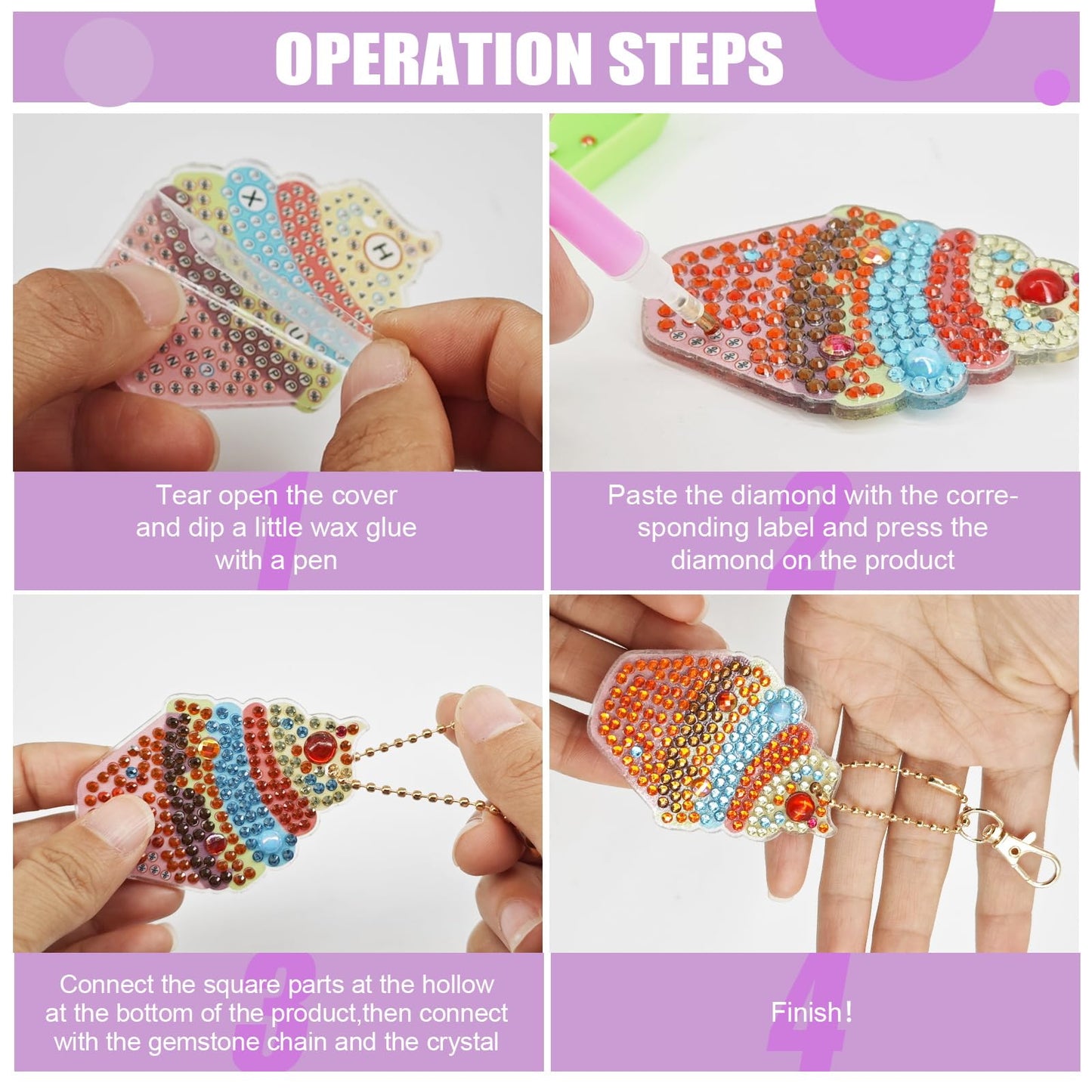 Matharago Diamond Art For Kids 6 Pcs Diy Diamond Painting Girls Keyrings Set, Painting By Number Gem Keychains Craft Kits For Ki