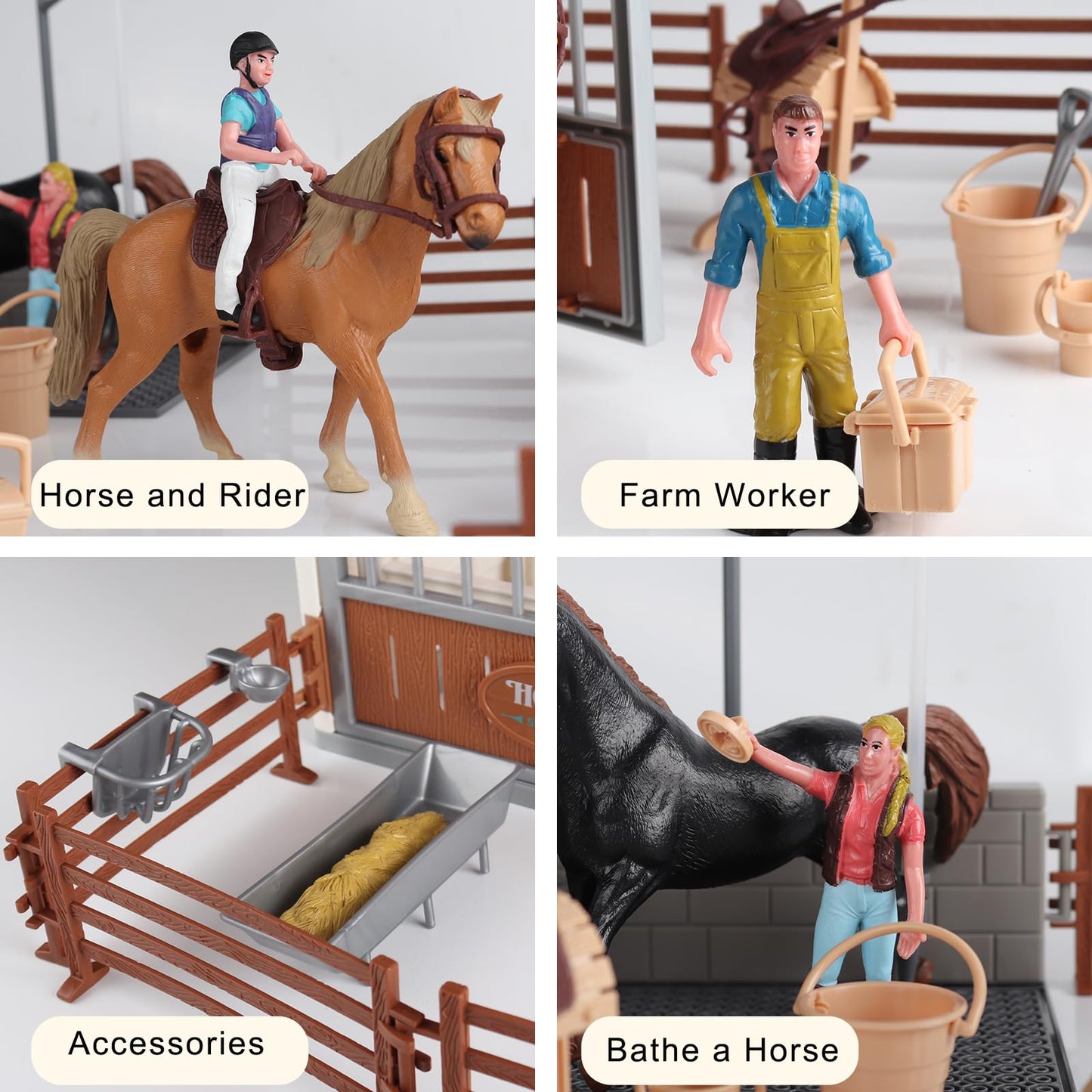 Rcomg Horse Stable Figurines Playset, 31 Pieces Horse Club With Horse Wash Area And Fence Figures, Barn Horse Toys Gift For Girls And Boys 3 4 5 6 7 8