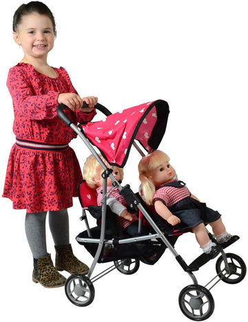 My First Doll Twin Stroller - Cutest Heart Design Doll Twins Stroller - Great Toy Gift For Girls