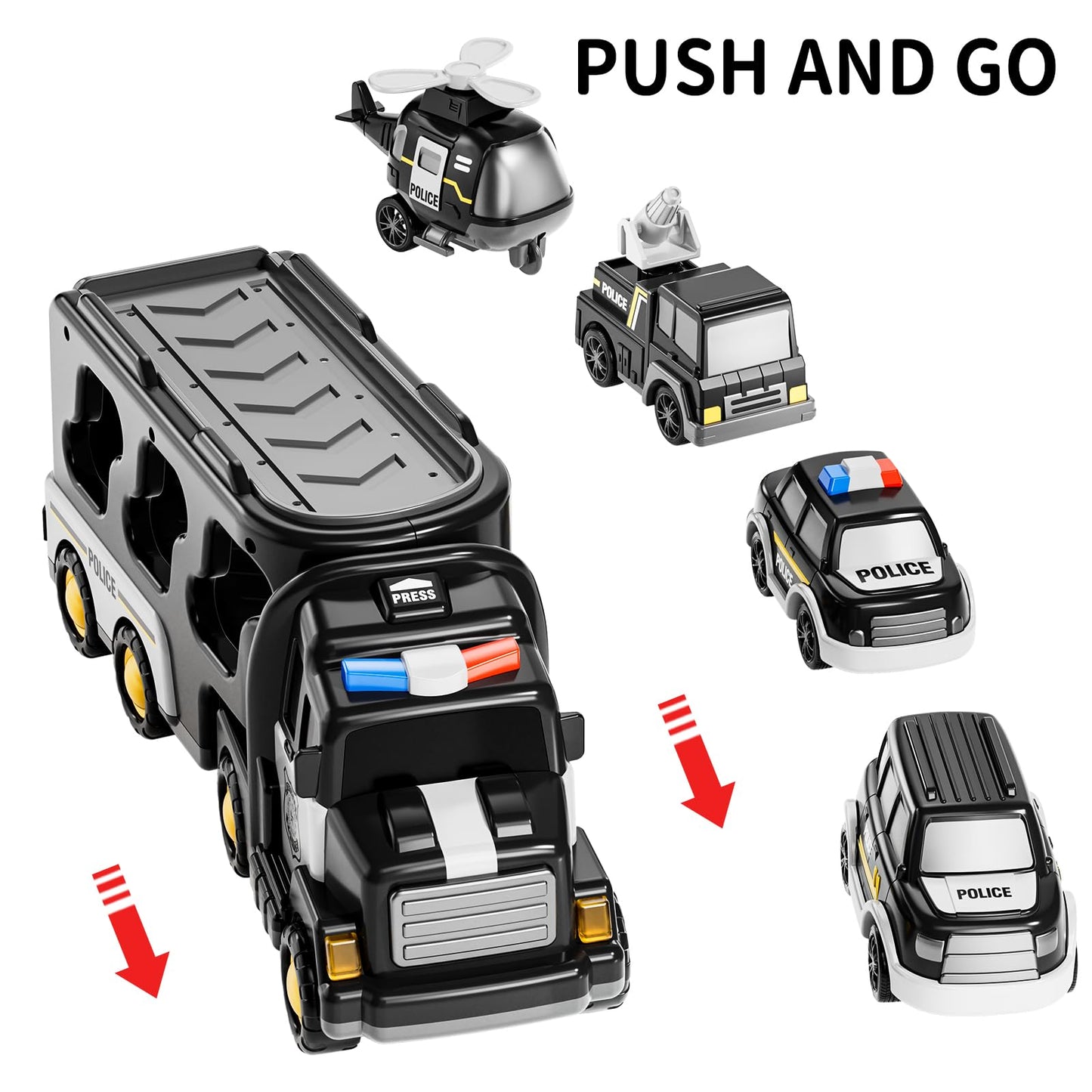Temi Police Trucks Boy Toys For 3-5 Year Old Toddlers - Toys For 3 4 5 6 7 Years Old Transport Vehicle Carrier Truck, Boy Trucks