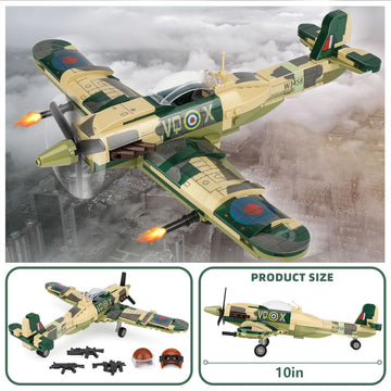 Toy Player Spitfire Fighter Plane Jet Building Set - Compatible With Lego Plane, Military Airplanes Model, Gift For Boys Age 6 7 8 9 10 11 12 And Ww2 Military Setcollectors & Enthusiasts