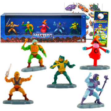 Masters Of The Universe Action Figures For Kids - Bundle With 5 Mini Figurines Featuring He-Man, Skeletor, Orko, And More Plus T
