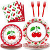 Obusatt 100 Pcs Cherry Fruit Party Supplies Tableware Set Summer Tropical Picnics Dinnerware Set Disposable Paper Plates Napkins