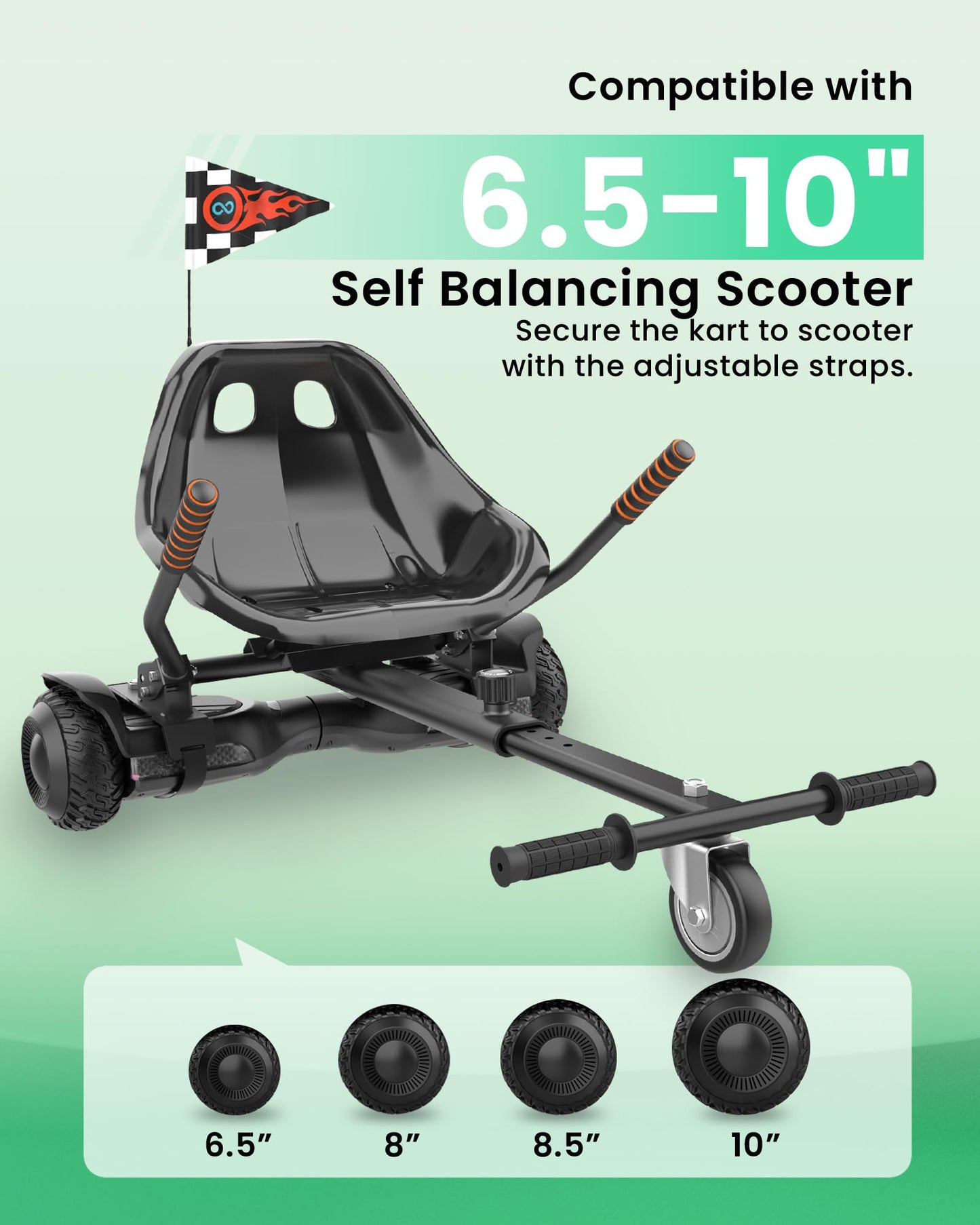 Awwscooter K1 Go-Kart Seat Attachment for 6.5"/8"/10" Scooters, Classic Black, Adjustable Frame, Easy Install