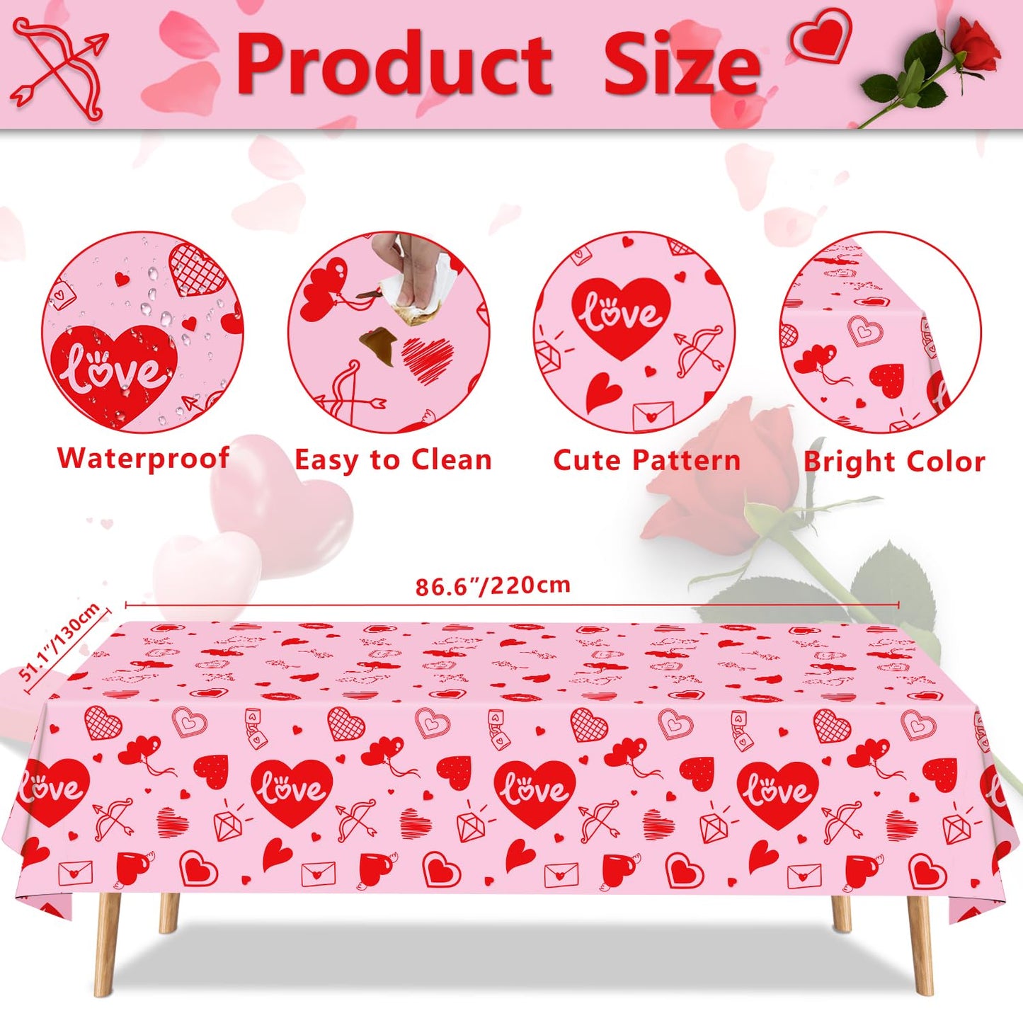 4 Pack Valentine'S Day Tablecloth Valentine Love Heart Tablecloth Valentines Day Party Decoration Love Heart Table Cover Valenti