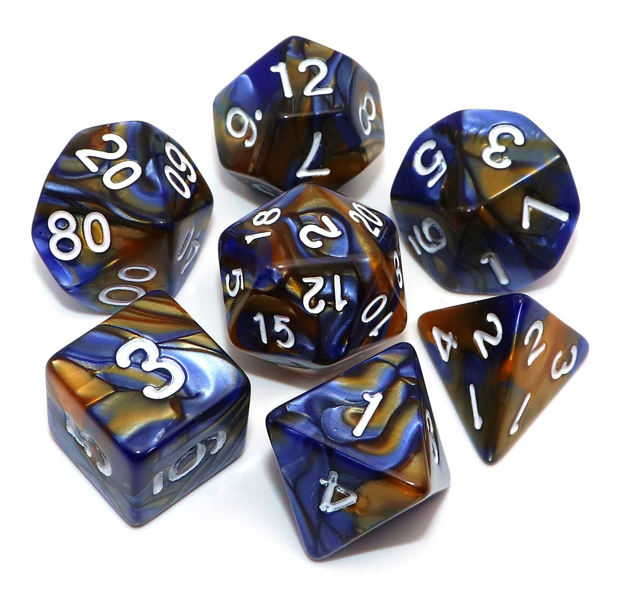 CREEBUY Polyhedral D&D Dice Set with Blue & Gold Colors for Dungeon and Dragons Pathfinder RPG Dice with Dice Pouch