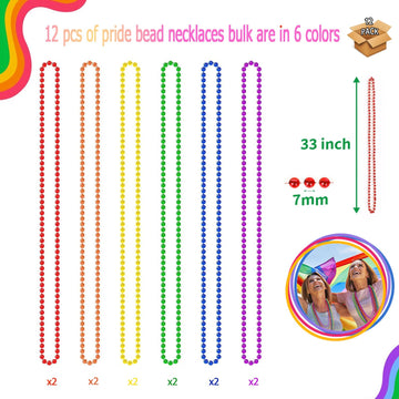 Zzyfgh 12 Pcs Pride Bead Necklaces, Gras Beads Necklaces, 33'' Lgbtq Pride Beads Women Men Stuff Pride Bead Accessories For Gay