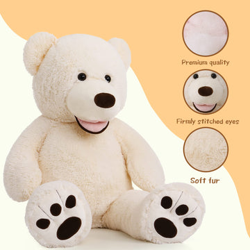Morismos Giant Teddy Bear, 39Inch Large Stuffed Bears With Big Footprints Plush Stuffed Animals Gifts For Kids, Beige