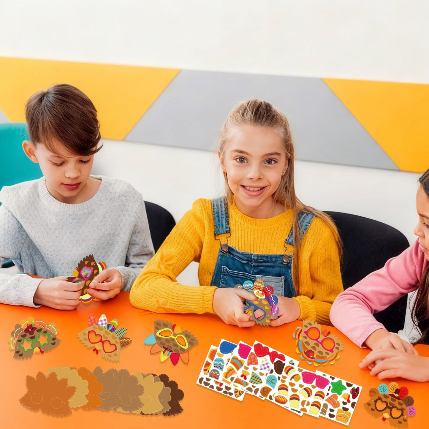 Jansun 24 PCS Thanksgiving Turkey Masks Craft Kit, DIY Paper Thanksgiving Crafts for Kids Make Your Own Turkey Mask Fall Party F