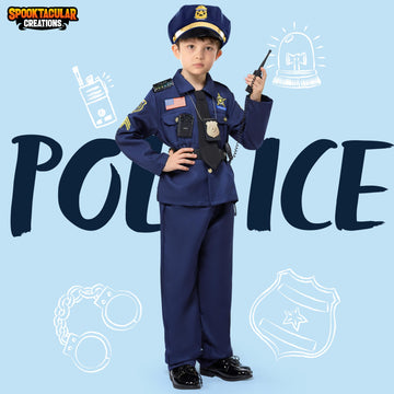 Spooktacular Creations Halloween Police Costume for Kids Dark Blue Police Officer Costume for Boys Toddler Cosplay RolePlay Themed Party (Small 5-7 yrs)