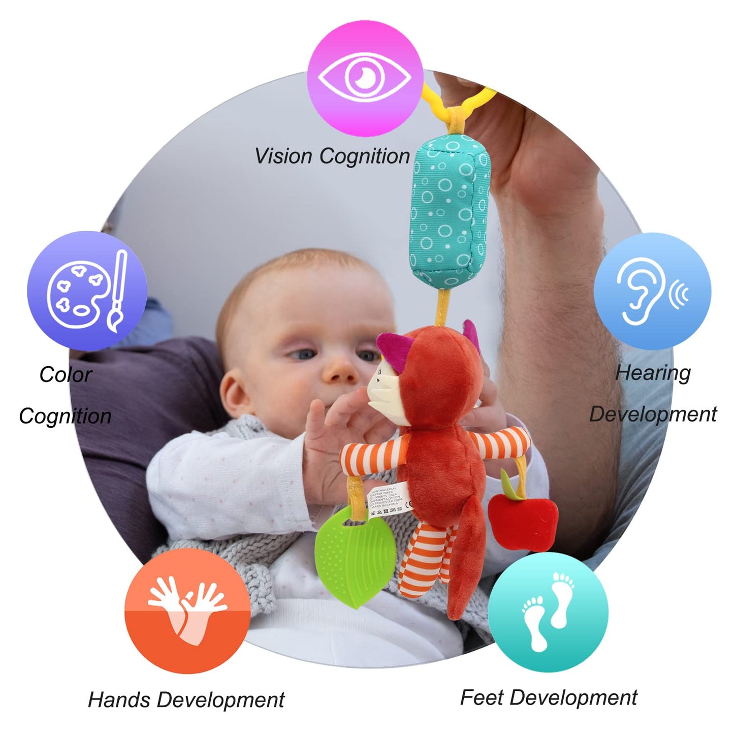 Bloobloomax Baby Car Seat Toys, Infant Soft Plush Rattle, Cute Animal Doll,Early Development Hanging Stroller Toys For Newborn B