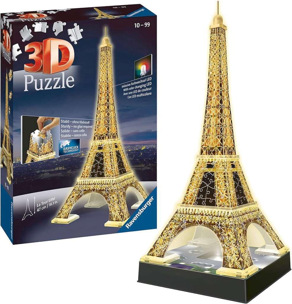 Ravensburger Eiffel Tower - Night Edition | 216-Piece 3D Jigsaw Puzzle For Kids And Adults | Precision Fit With Easy-Click Technology | Displayable & Durable Model | Over A Century Of Quality