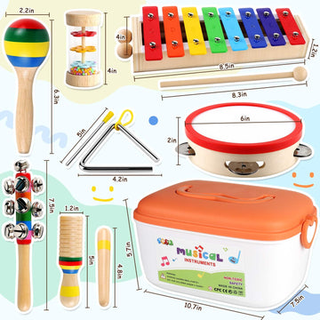 DIFFYBOX Kids Musical Instruments Montessori Baby Musical Toys for Toddlers 3-5 Wooden Percussion Instruments Toy for Preschool