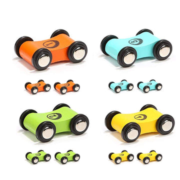 TOP BRIGHT Car Ramp Toy - 12 Small Cars, Wooden, Colorful (Orange, Yellow, Green, Blue), Small, Model ST001