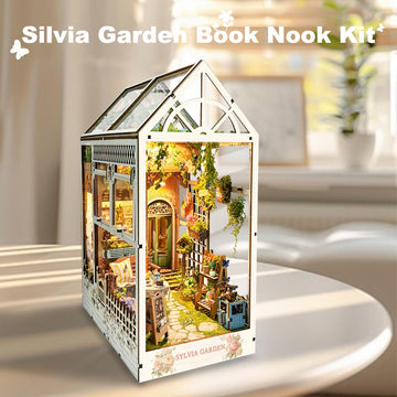 Strucwood Garden Book Nook With Led Lights Diy Miniature House Kit 3D Wooden Puzzle Bookend Booknook Bookshelf Decoration Gift F