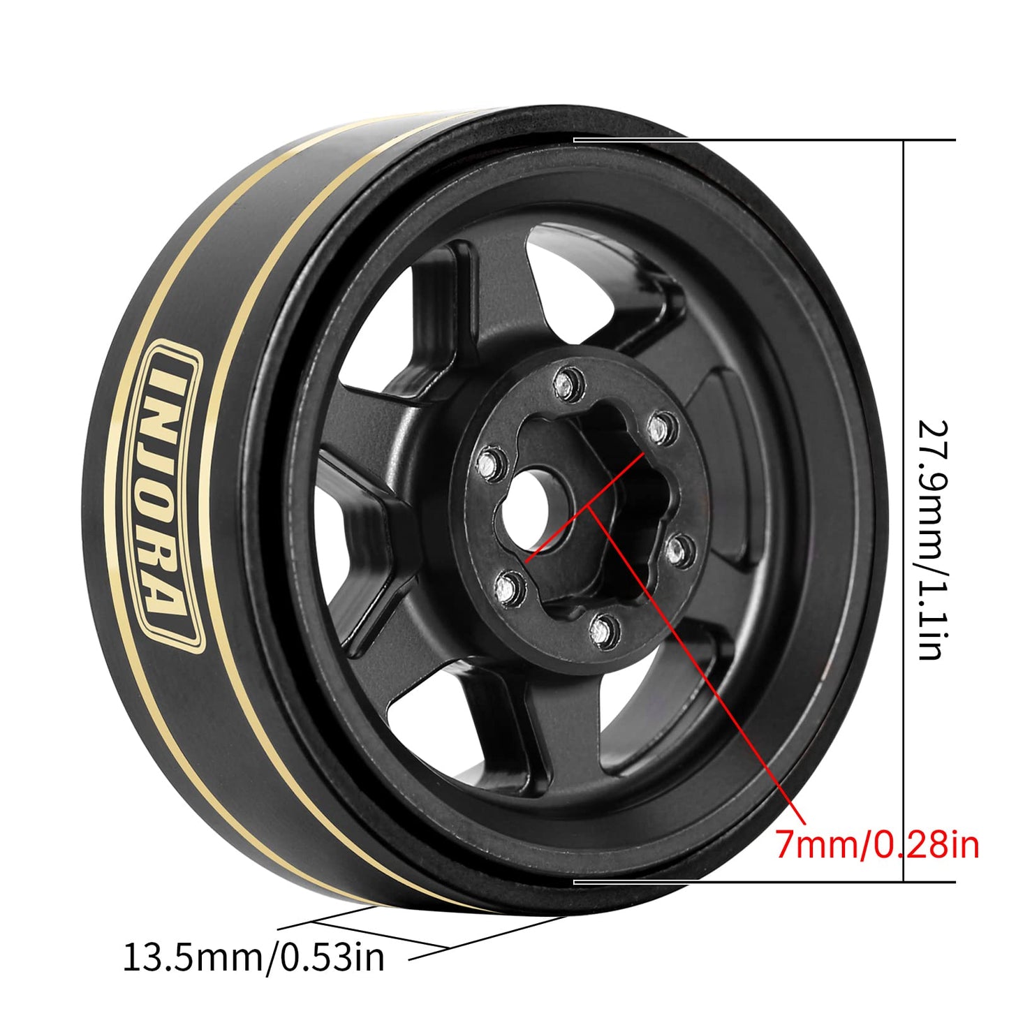 INJORA 1.0 Plus Brass Beadlock Wheel Rims 6-Spoke Wheels for TRX4M AX24 SCX24 FCX24 1/24 1/18 RC Crawler,42g/pcs (Black)