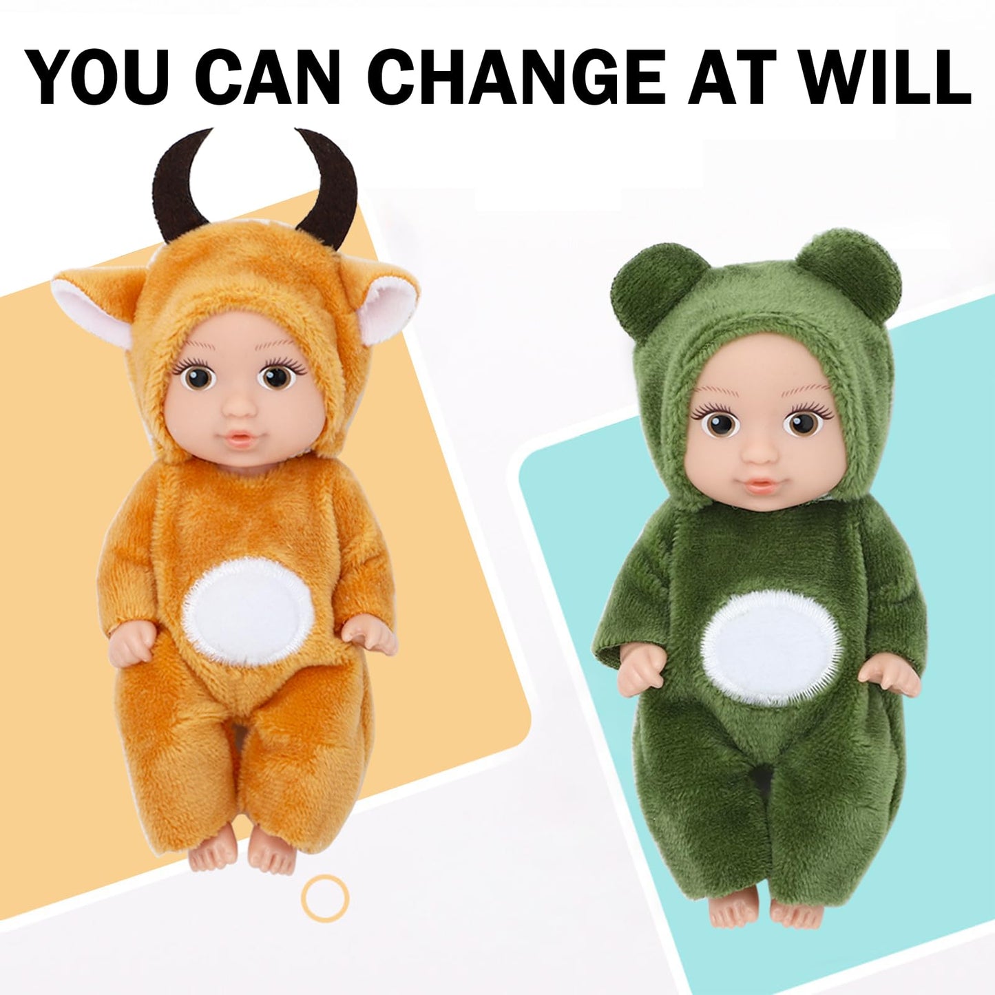 Onest 6 Sets 4 Inch Dolls Cute Girl Dolls Include 6 Pieces Girl Mini Dolls, 6 Sets Handmade Doll Clothes