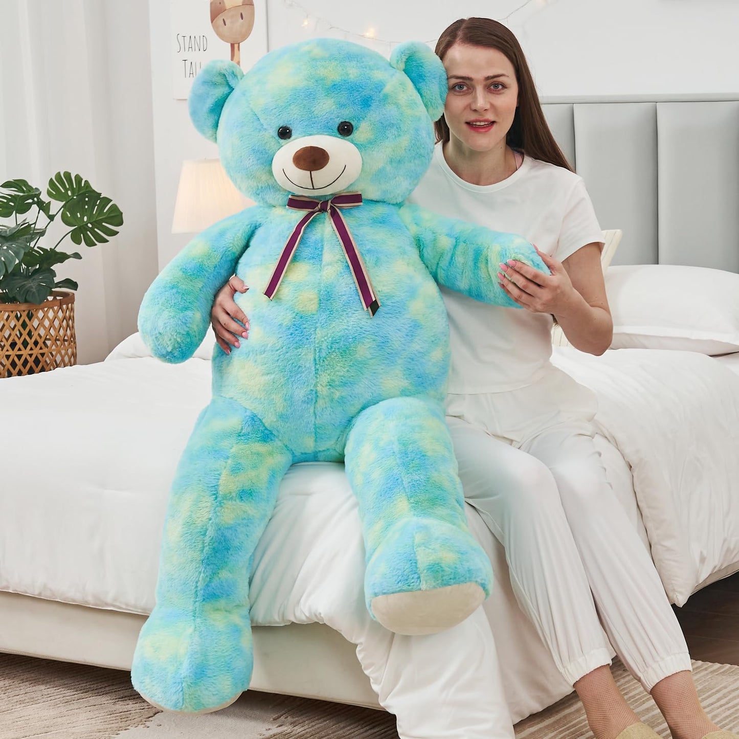 Tezituor 52In Giant Teddy Bear,Big Stuffed Animal Plush,Rainbow Green Soft Gifts For Valentine, Christmas, Birthday.