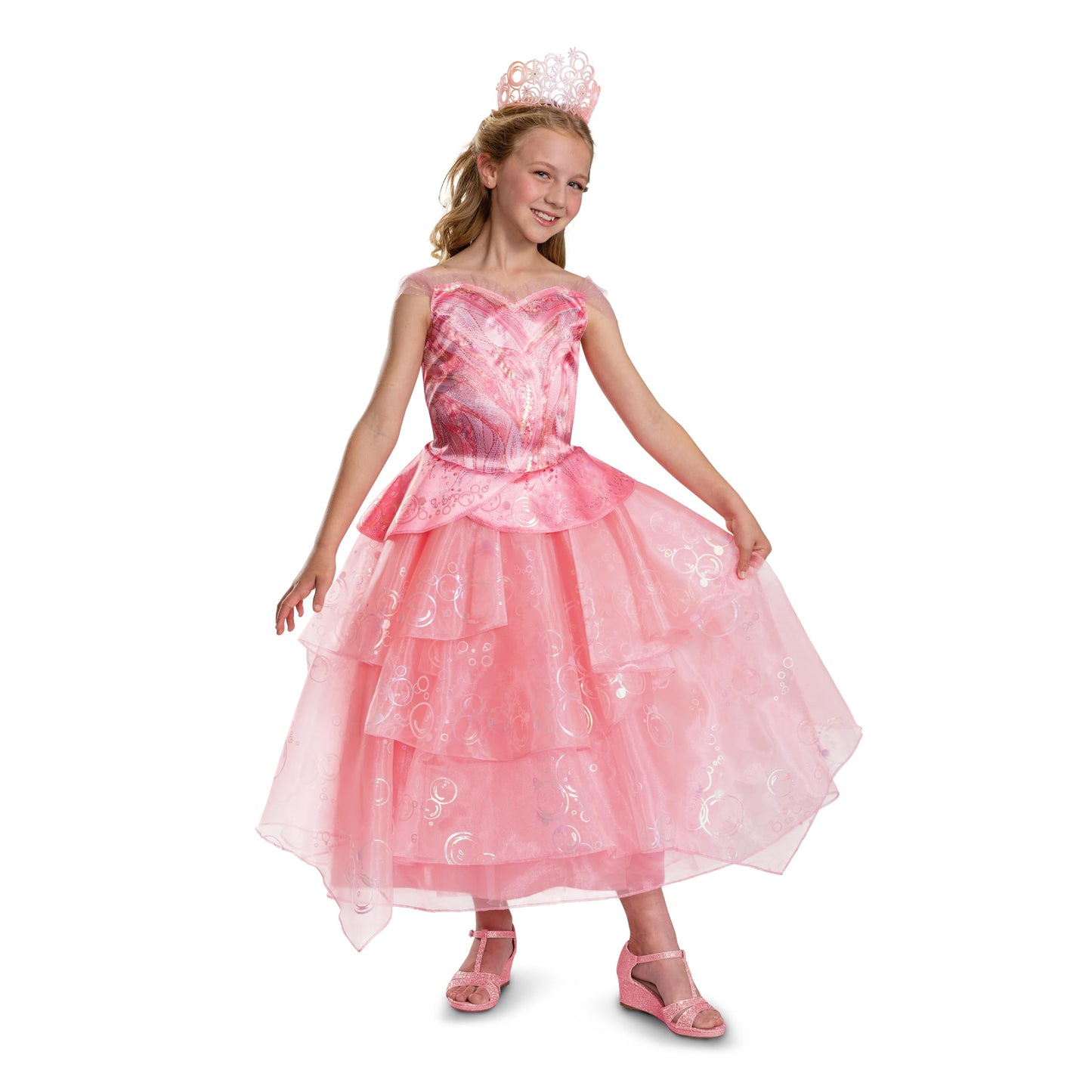 Wicked Glinda Costume For Girls, Deluxe Official Wicked Pink Glinda Costume Dress, Kids Size (10-12)
