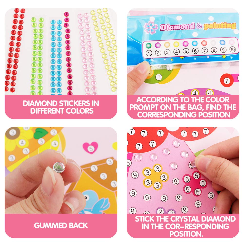 10 Pcs Kids Arts And Crafts Kits-Crystal Mosaic Sticker Painting Learning Education Toys For Toddler Kids, Early Learning Games Handmade Art Kit For Preschool Toddlers Boys Girls.