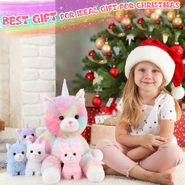 MorisMos 22'' Rainbow Unicorn Kitty Cat Stuffed Animal with 4 Caticorn Baby Kittens - Plush Pillow Toy for Girls and Boys Birthday Gift