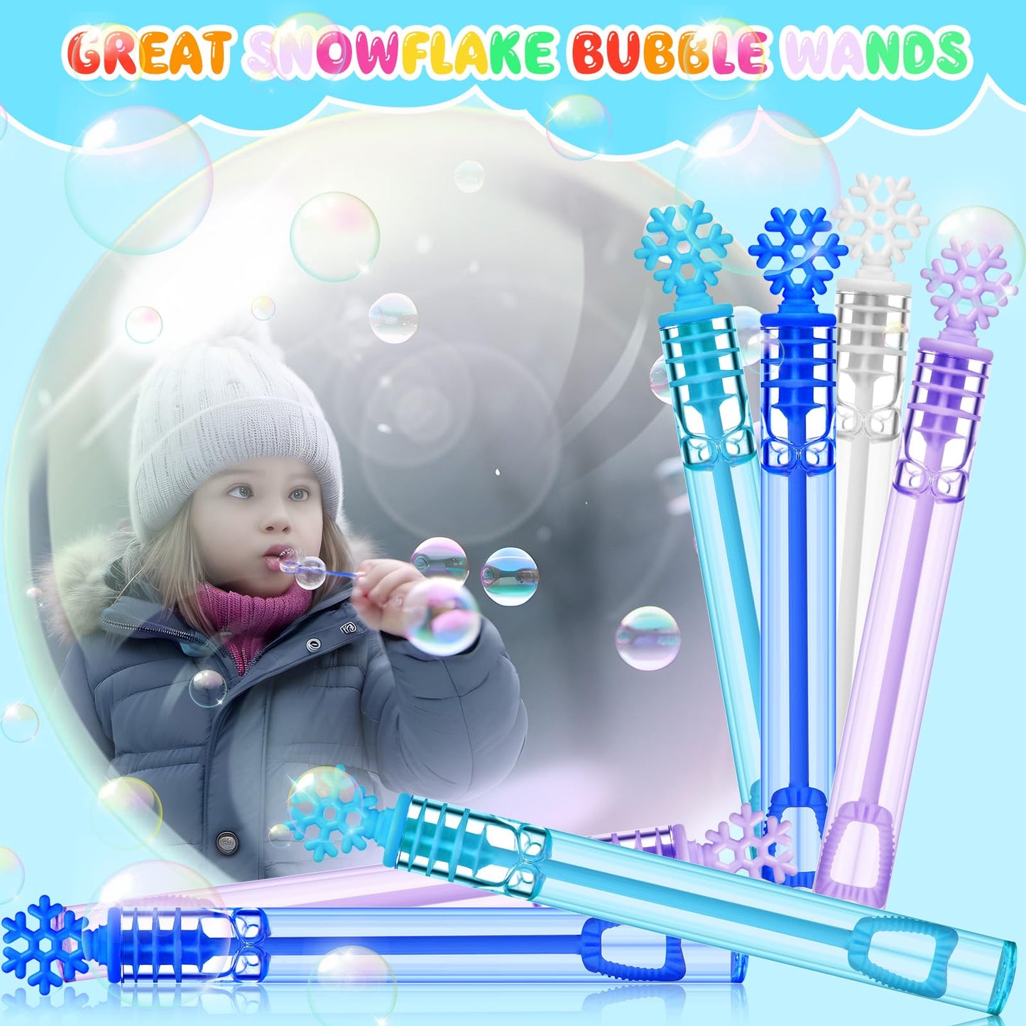 120 Pack Bubble Wands Bulk For Kids Winter Party Favors Snowflake-Shaped Bubble Wands Goodie Bags Stuffers For Birthday Party Su