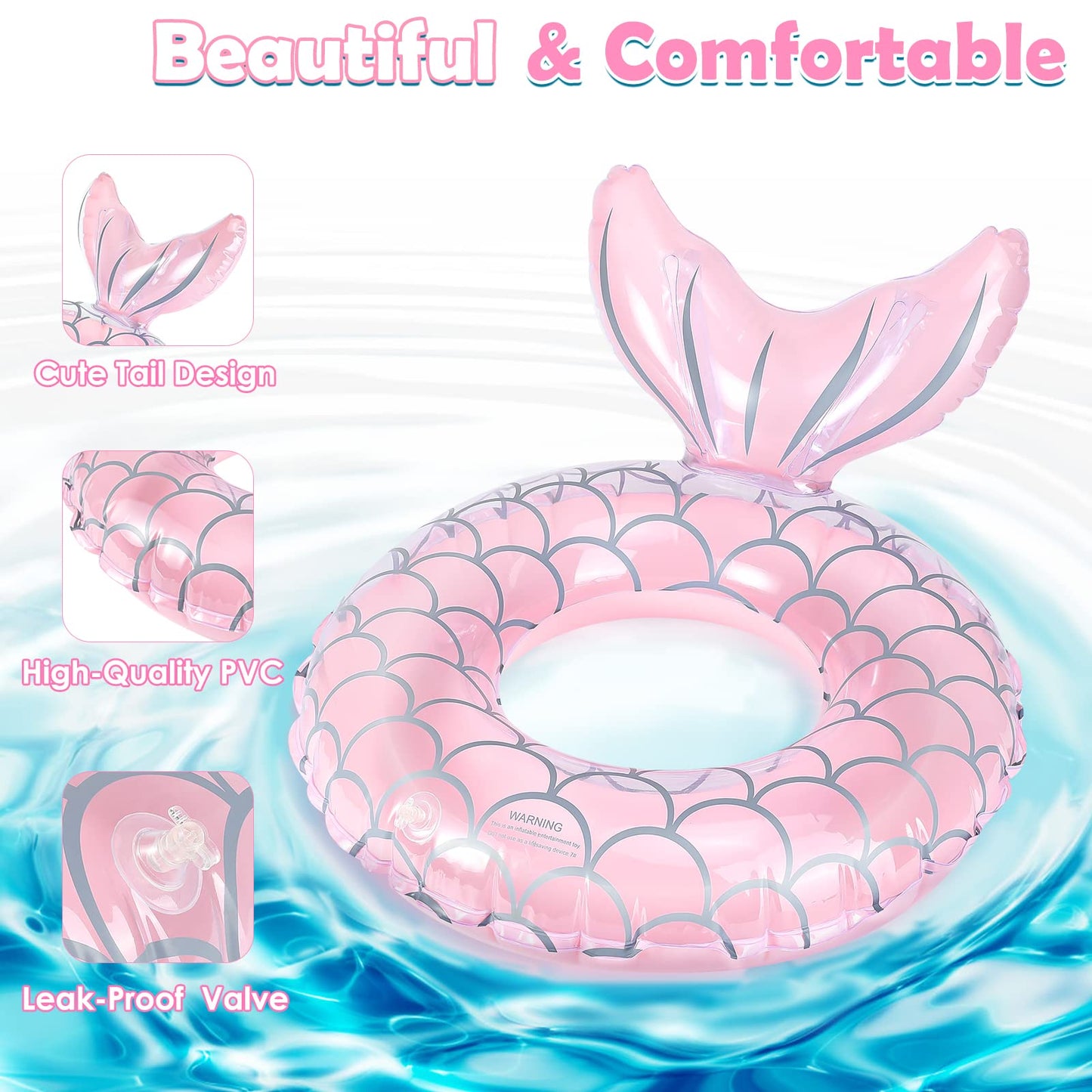 Heysplash Mermaid Pool Float, Mermaid Tail Shaped Pool Swimming Float Tube Ring Floatie, Summer Water Fun Beach Party Swimming Pool Toys For Kids Children Adults Water Activities, Pink