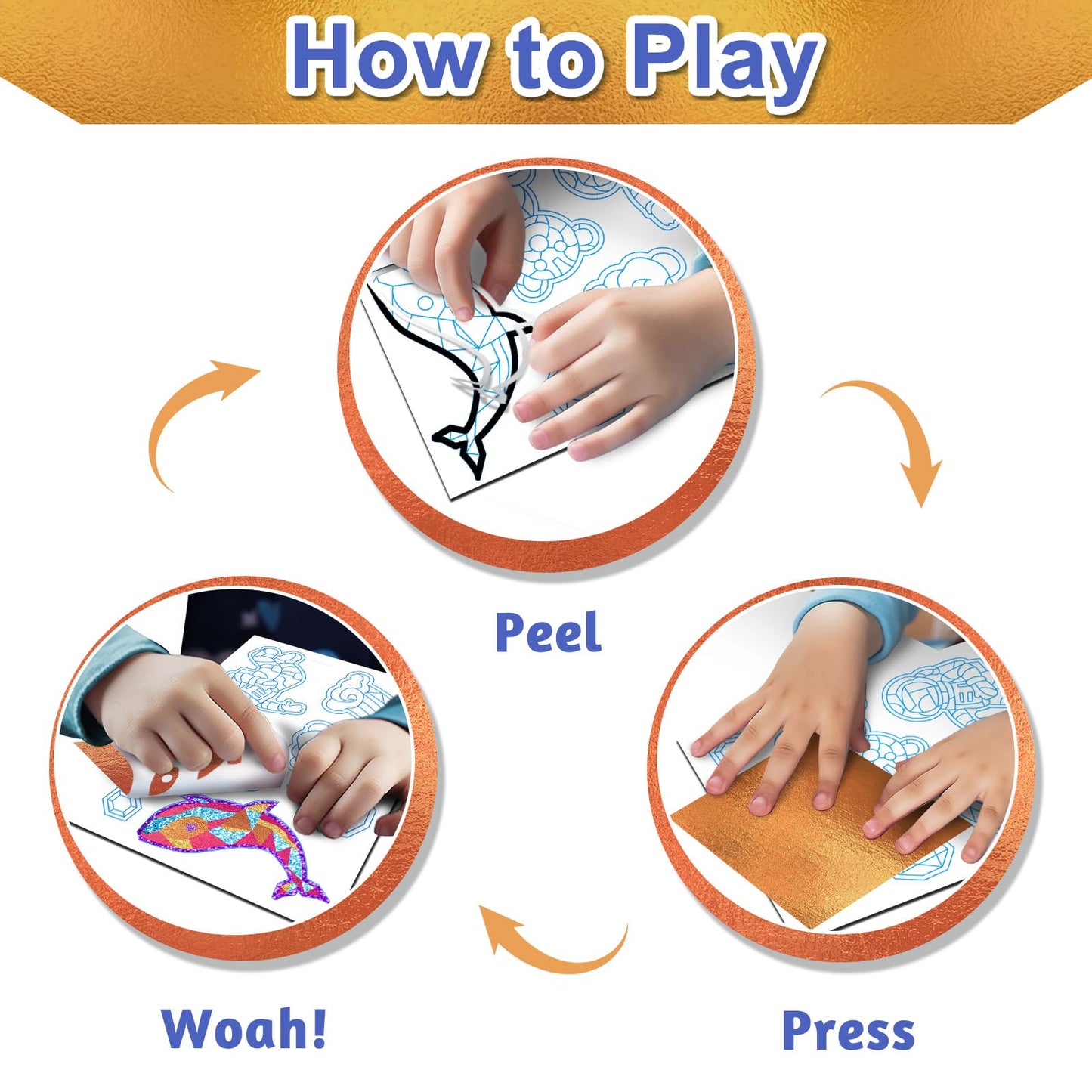 FLUXOJOY Foil Art Craft Kits for Kids, Mess -Free Fun Activity Set for Child, DIY Printing Craft Kits, Gifts for Ages 4 5 6 7 8